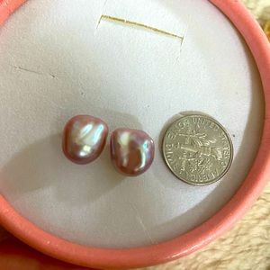 Solid 18k gold rare keshi pearl earring 12mm